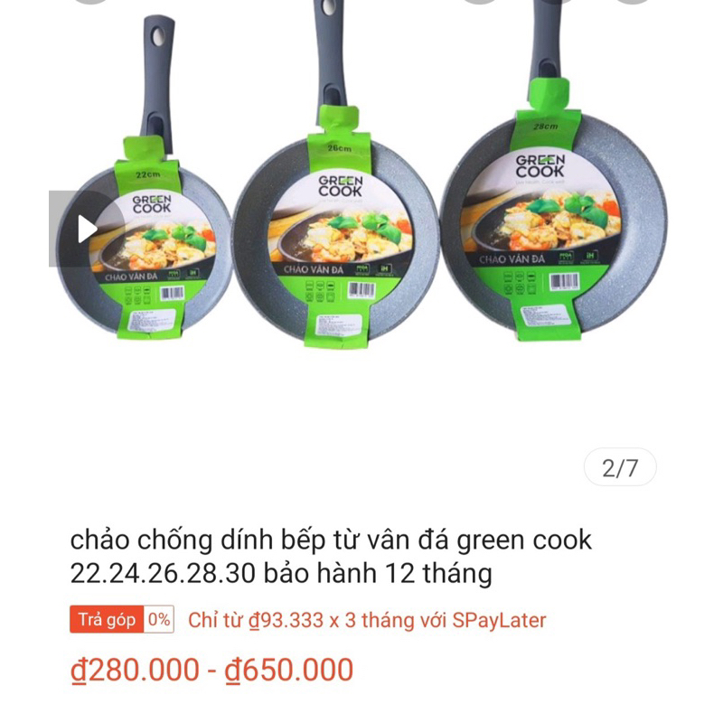 Chảo Vân Đá Green Cook size 26 đáy từ