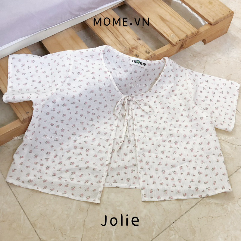 Áo Cardigan cột nơ || Form Croptop || Hoạ tiết bông nhí - MOME.VN