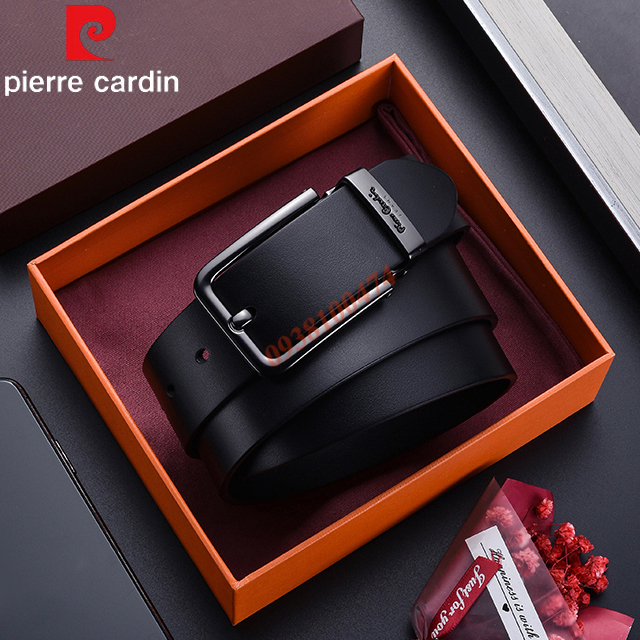 Thắt lưng khóa kim Pierre Cardin chính hãng mặt khóa hợp kim không gỉ dây da bò thật PCJ1126