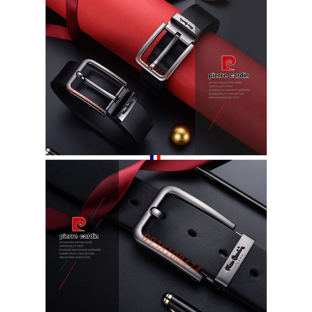 Thắt lưng khóa kim Pierre Cardin chính hãng mặt khóa hợp kim không gỉ dây da bò thật PCJ1126