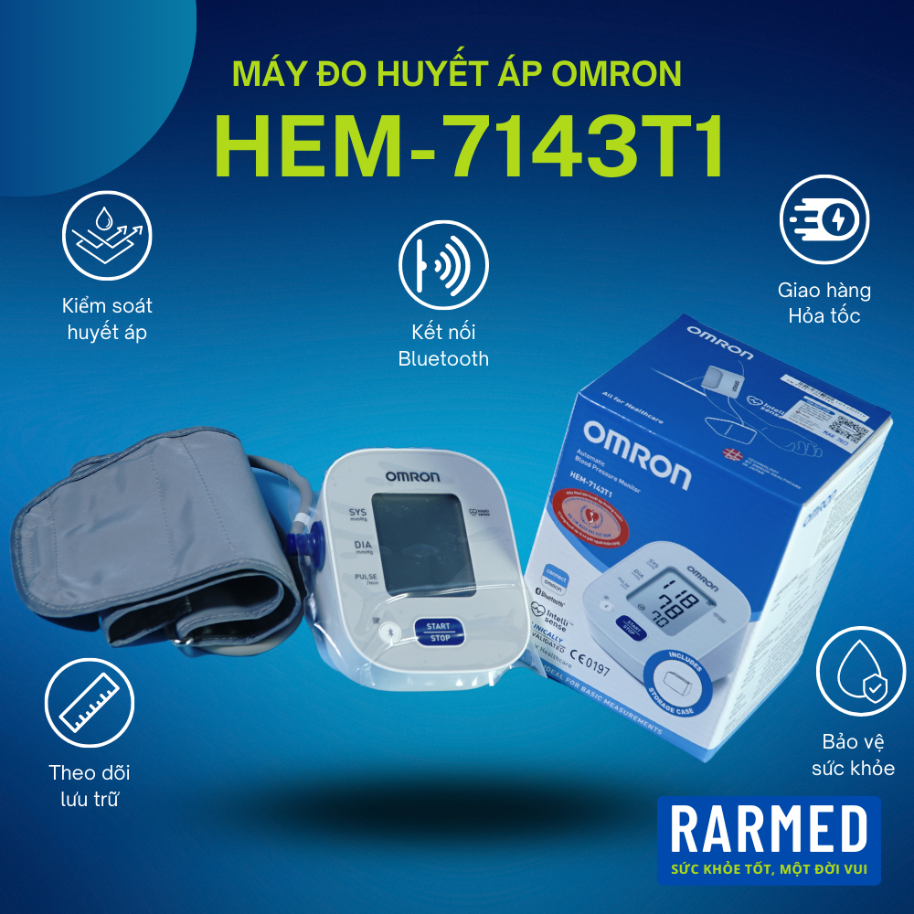 Máy đo huyết áp Omron HEM-7143T1 bắp tay kết nối Bluetooth, thông minh, chính xác
