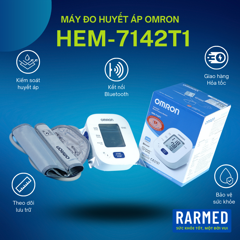 Máy đo huyết áp điện tử Omron HEM-7142T1 cổ tay có Bluetooth, kết nối thông minh
