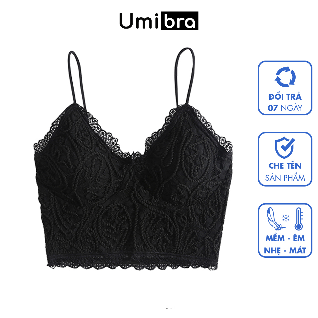 Áo bra nữ dáng Croptop mút mỏng thêu ren nổi viền tua rua quyến rũ thương hiệu Umibra - AB04