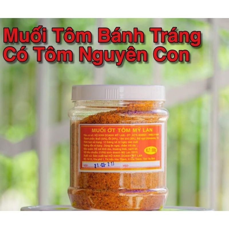 Muối ớt tôm sấy ăn bánh tráng hiệu Mỹ Lan, có tôm nguyên con (đặc sản Tây Ninh) hũ 500g