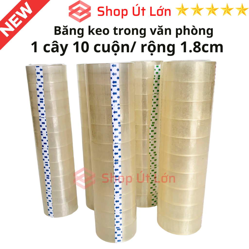 Băng keo trong văn phòng loại nhỏ, 1 cây 10 cuộn rộng 1.8cm, 10yard-13yard-15yard-18yard-20yard-25yard