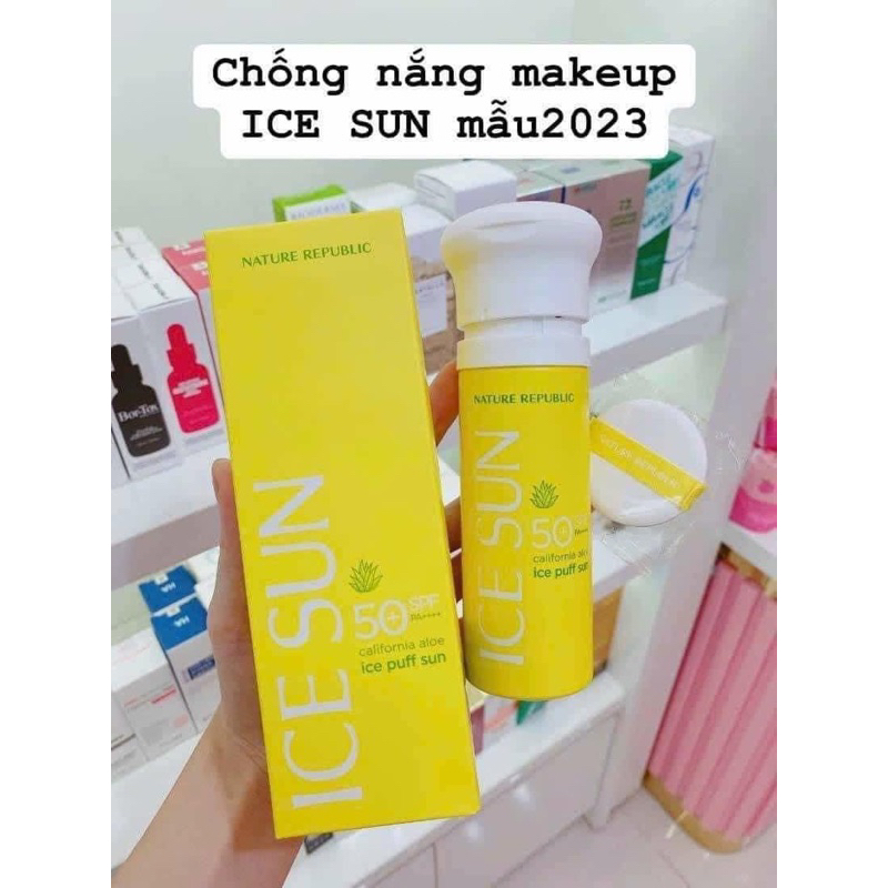 Kem chống nắng ICE SUN SPF50+vừa làm kem chê khuyết điểm – Nature republic ice puff sun🌿🌾