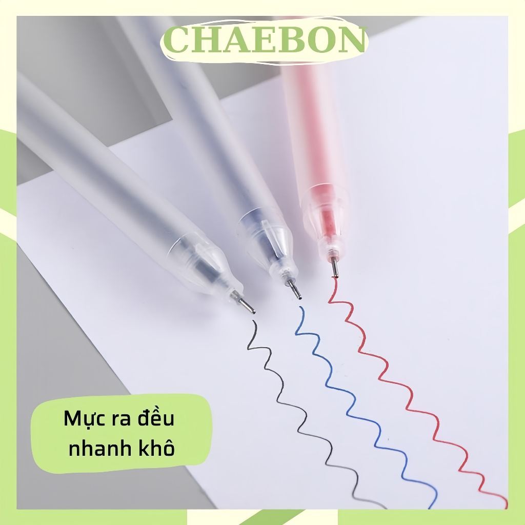 Bút gel CHAEBON bút bi nước văn phòng khô nhanh viết trơn đều nét 3 màu xanh đen đỏ ngòi 0.5mm B01
