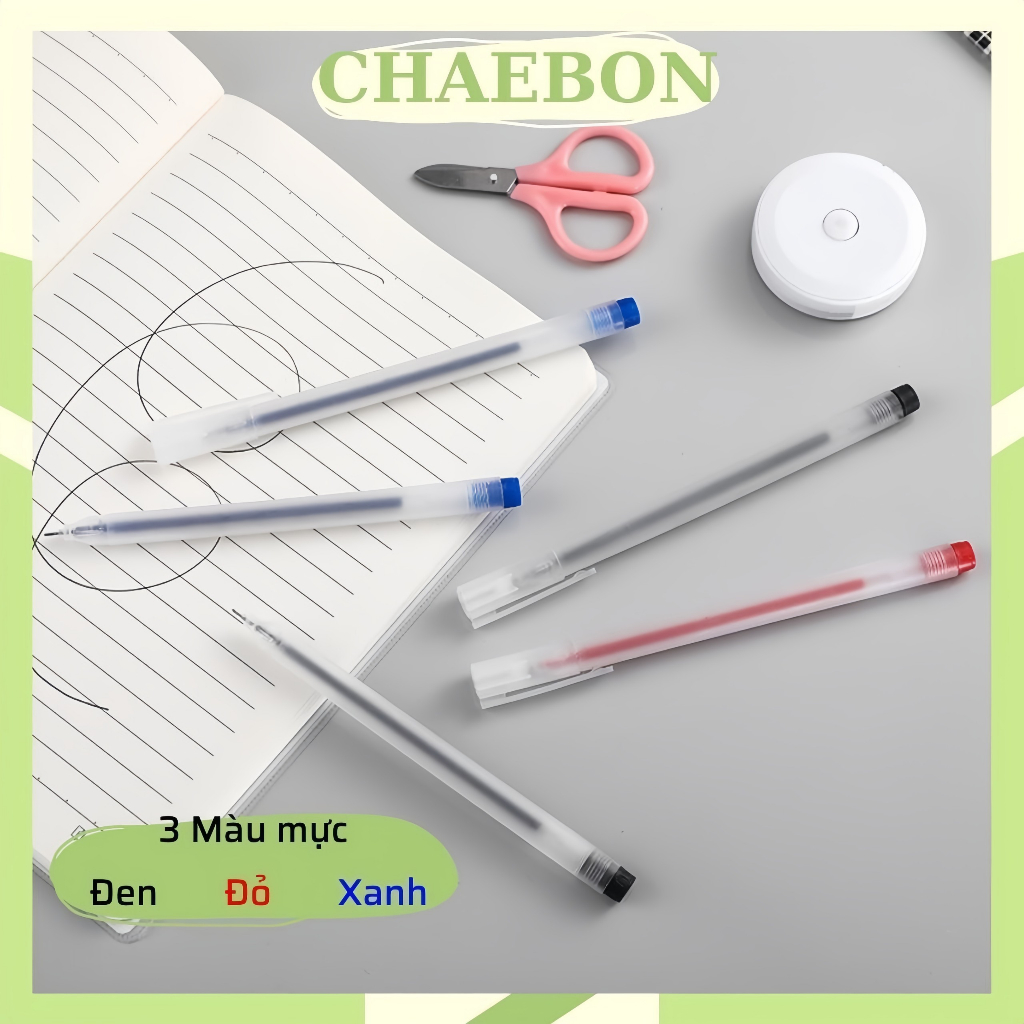 Bút gel CHAEBON bút bi nước văn phòng khô nhanh viết trơn đều nét 3 màu xanh đen đỏ ngòi 0.5mm B01