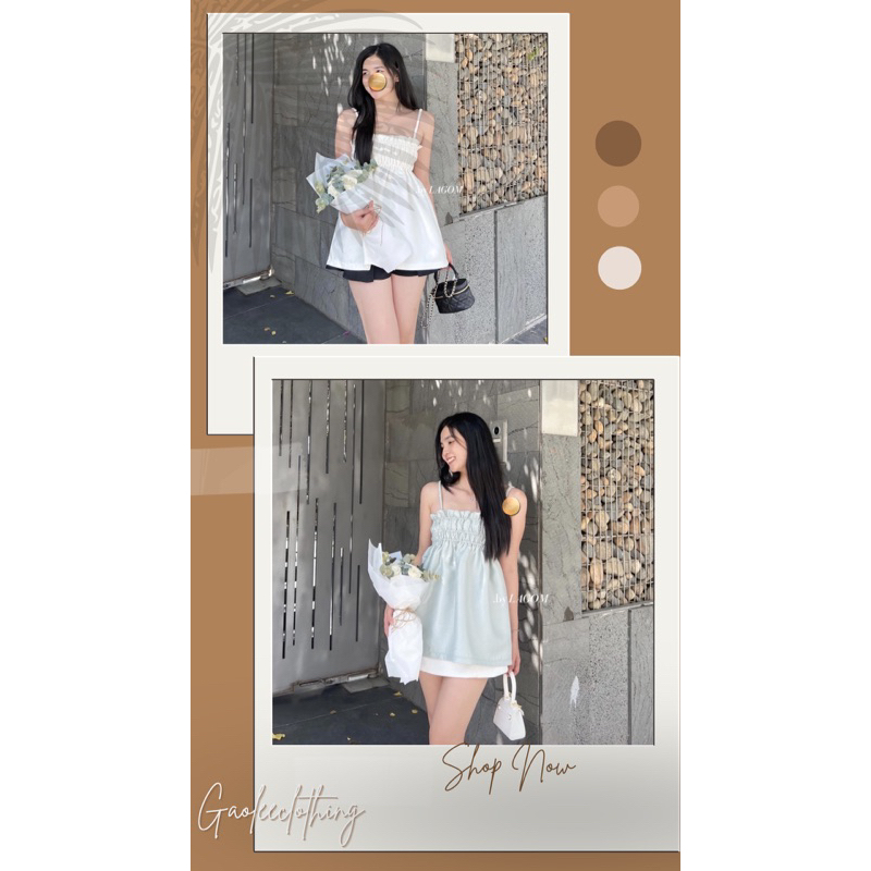 Áo 2 dây BABY DOLL thắt bím ngực phồng dáng xinh dễ mang cho mùa hè