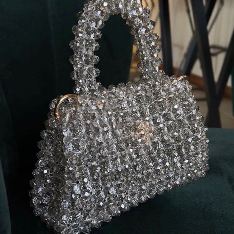 Túi pha lê đá bling bling dáng túi Balenciaga màu xám khói