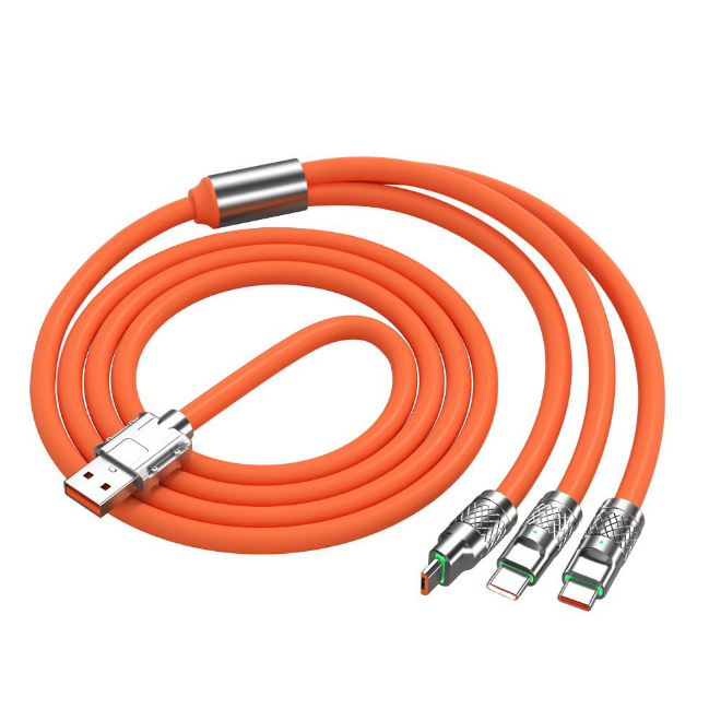 Dây sạc nhanh 3 đầu 120w BỌC THÉP cao cấp cho các dòng máy