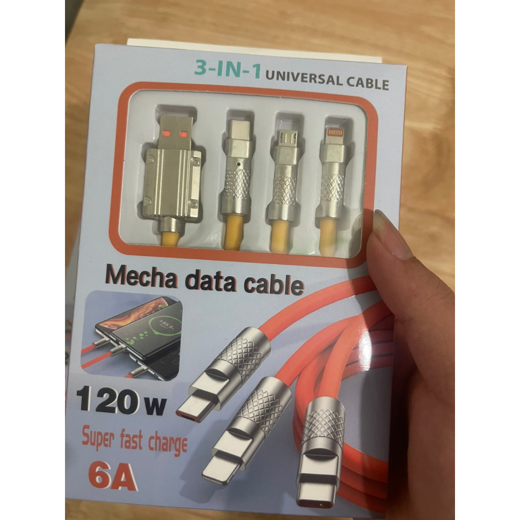 Dây sạc nhanh 3 đầu 120w BỌC THÉP cao cấp cho các dòng máy