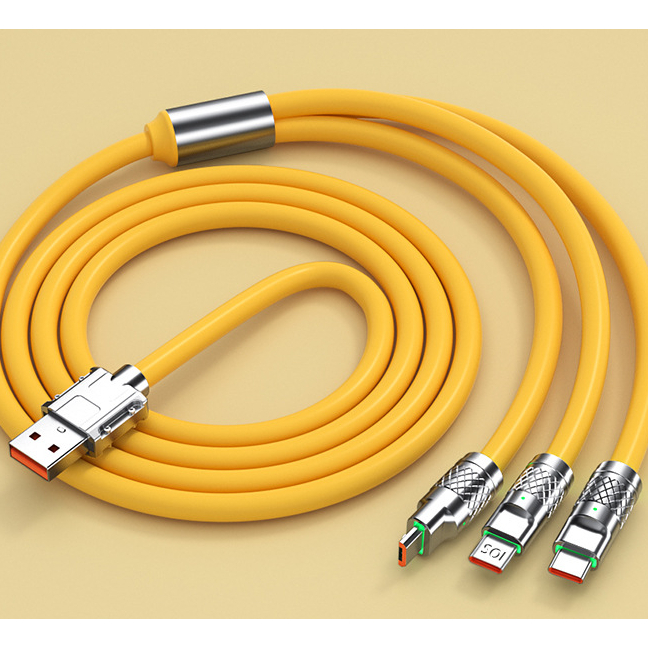 Dây sạc nhanh 3 đầu 120w BỌC THÉP cao cấp cho các dòng máy