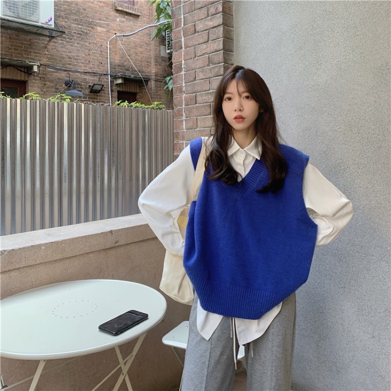 ÁO GILE LEN TRƠN XANH FORM RỘNG