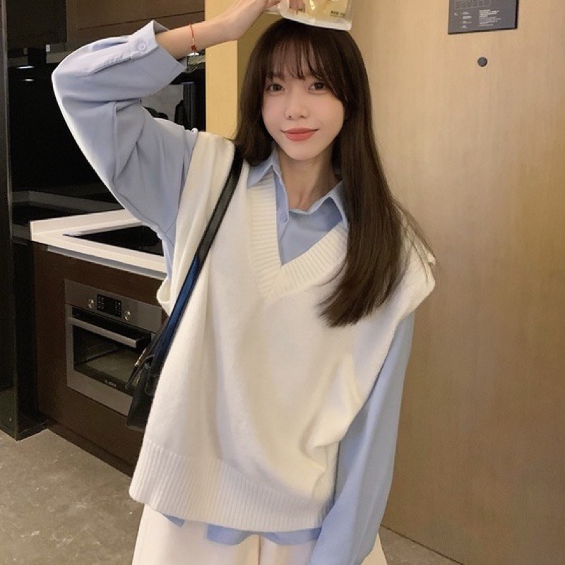 ÁO GILE LEN TRƠN XANH FORM RỘNG