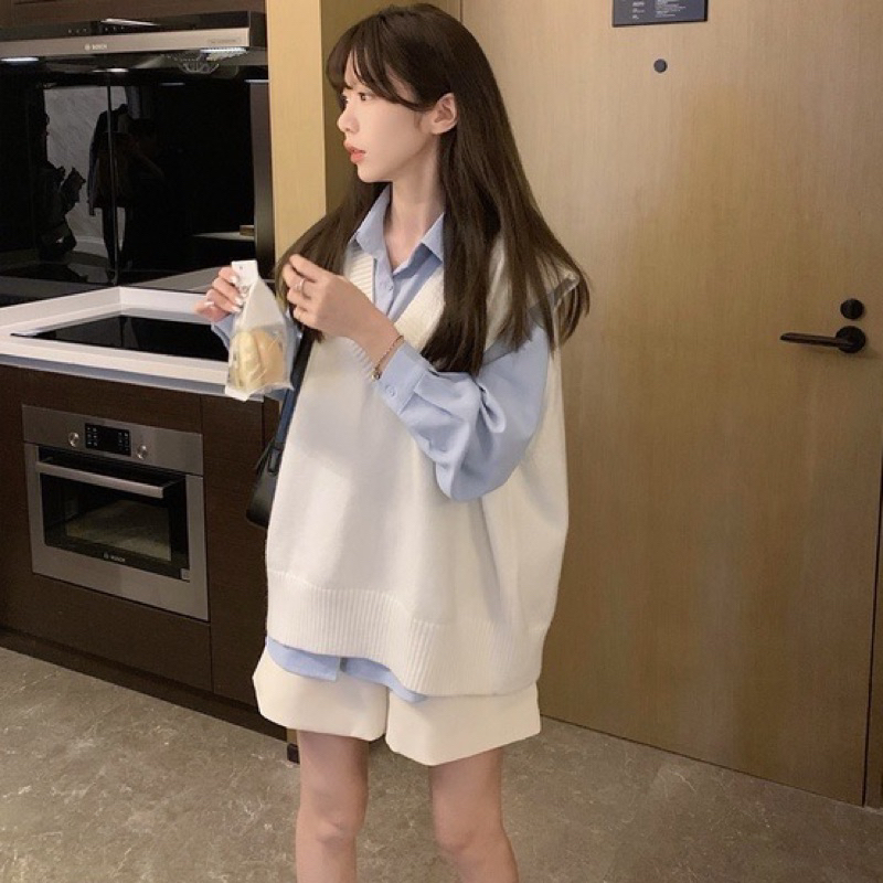 ÁO GILE LEN TRƠN XANH FORM RỘNG