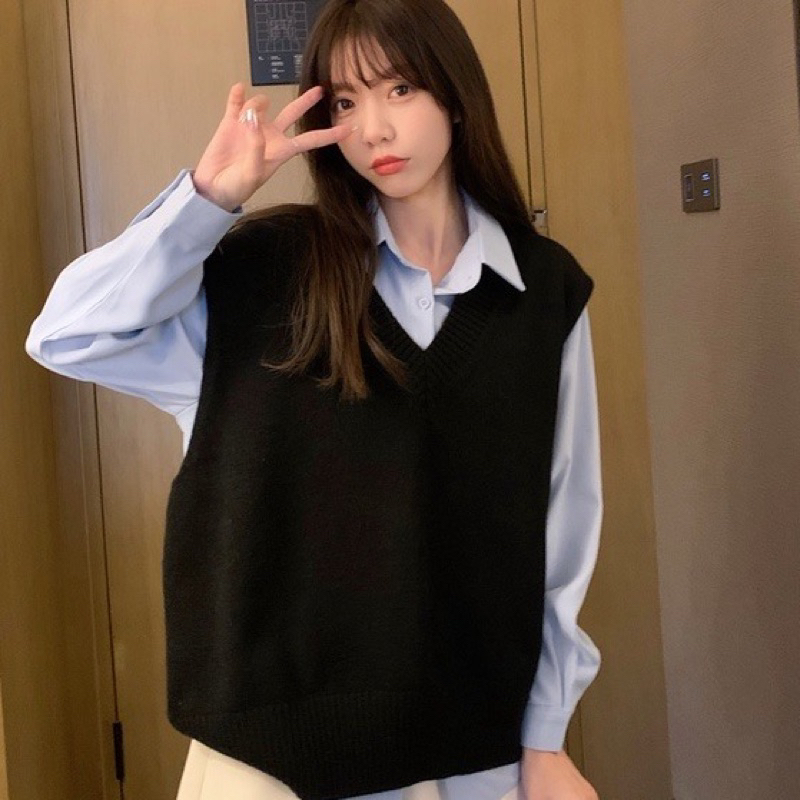 ÁO GILE LEN TRƠN XANH FORM RỘNG