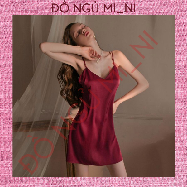 Váy Ngủ Nữ Lụa Trơn Thoáng Mát Dáng Xuông Liền Thân_1m45-1m7, 40-55kg_Tặng Quần Lót_Che Tên VN08