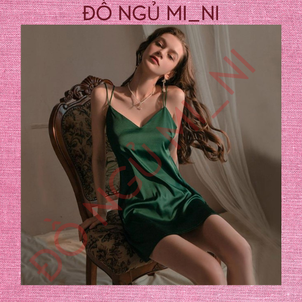 Váy Ngủ Nữ Lụa Trơn Thoáng Mát Dáng Xuông Liền Thân_1m45-1m7, 40-55kg_Tặng Quần Lót_Che Tên VN08