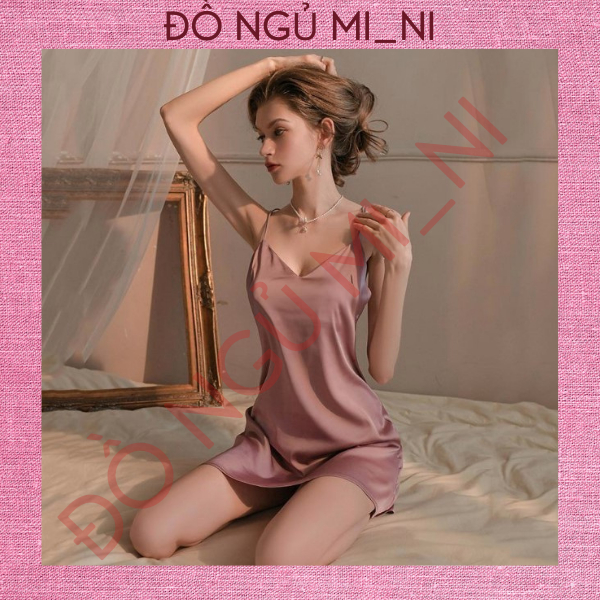 Váy Ngủ Nữ Lụa Trơn Thoáng Mát Dáng Xuông Liền Thân_1m45-1m7, 40-55kg_Tặng Quần Lót_Che Tên VN08