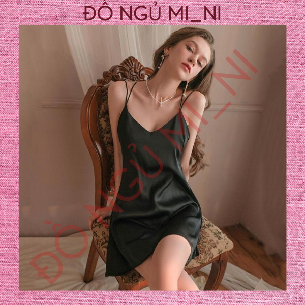Váy Ngủ Nữ Lụa Trơn Thoáng Mát Dáng Xuông Liền Thân_1m45-1m7, 40-55kg_Tặng Quần Lót_Che Tên VN08