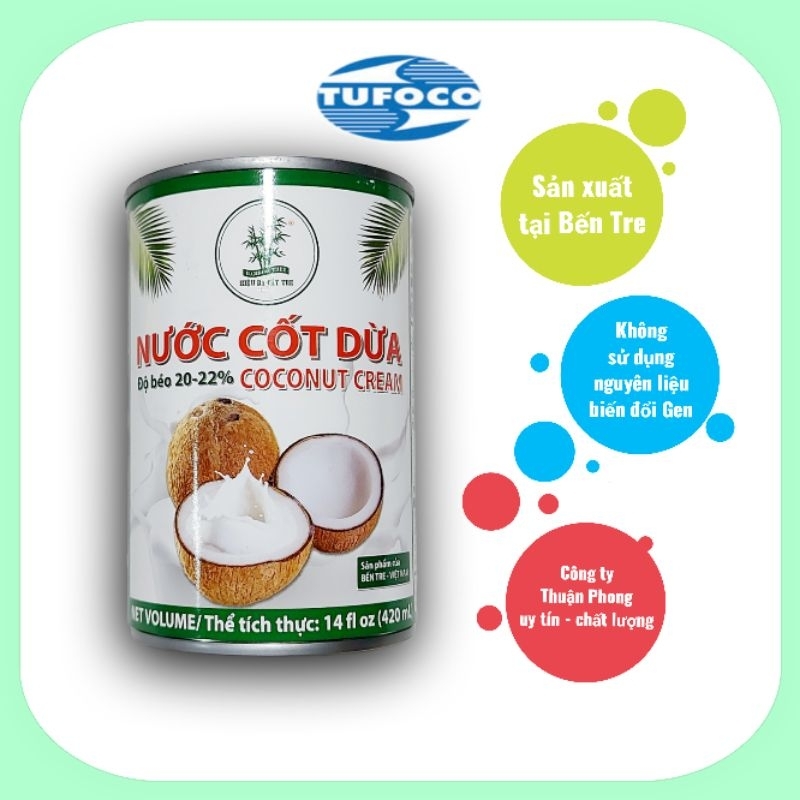 1 Thùng (24 lon) Nước Cốt Dừa Hiệu Ba Cây Tre, Độ béo 20-22%