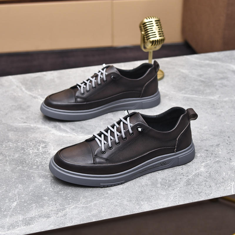 Giày Sneaker Nam cổ ngắn da bò Chính Hãng HT.NeO ,Giày nam 4 mùa trẻ trung 2 màu năng động, dây chun buộc họa tiết GN32