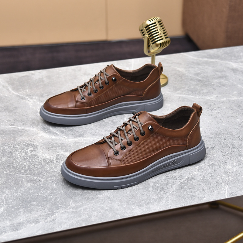 Giày Sneaker Nam cổ ngắn da bò Chính Hãng HT.NeO ,Giày nam 4 mùa trẻ trung 2 màu năng động, dây chun buộc họa tiết GN32