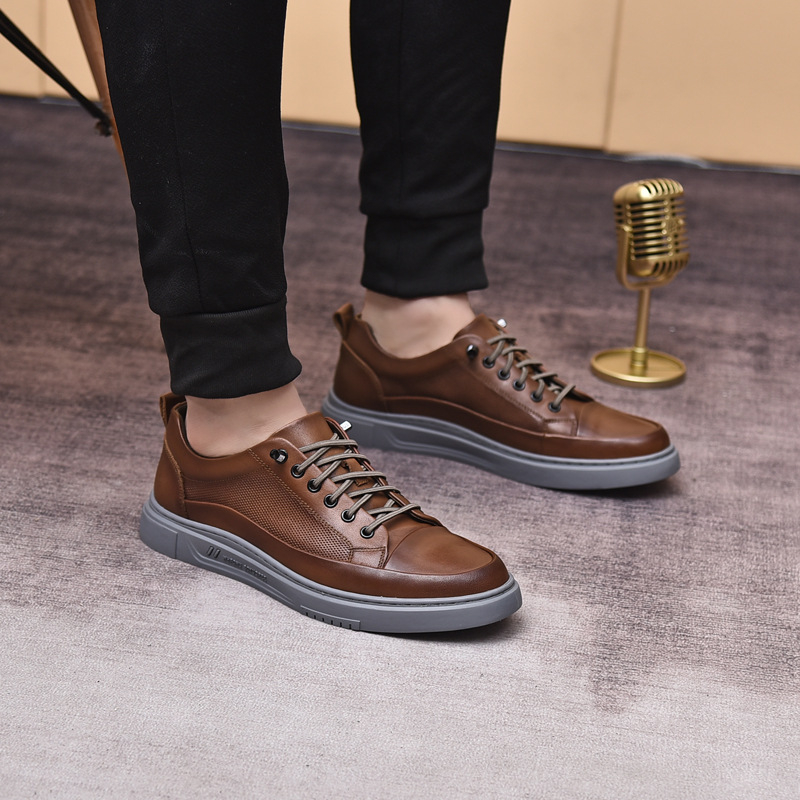 Giày Sneaker Nam cổ ngắn da bò Chính Hãng HT.NeO ,Giày nam 4 mùa trẻ trung 2 màu năng động, dây chun buộc họa tiết GN32