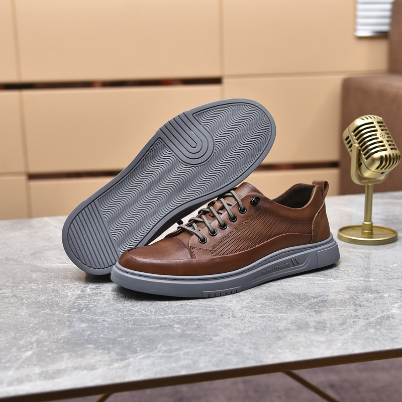 Giày Sneaker Nam cổ ngắn da bò Chính Hãng HT.NeO ,Giày nam 4 mùa trẻ trung 2 màu năng động, dây chun buộc họa tiết GN32