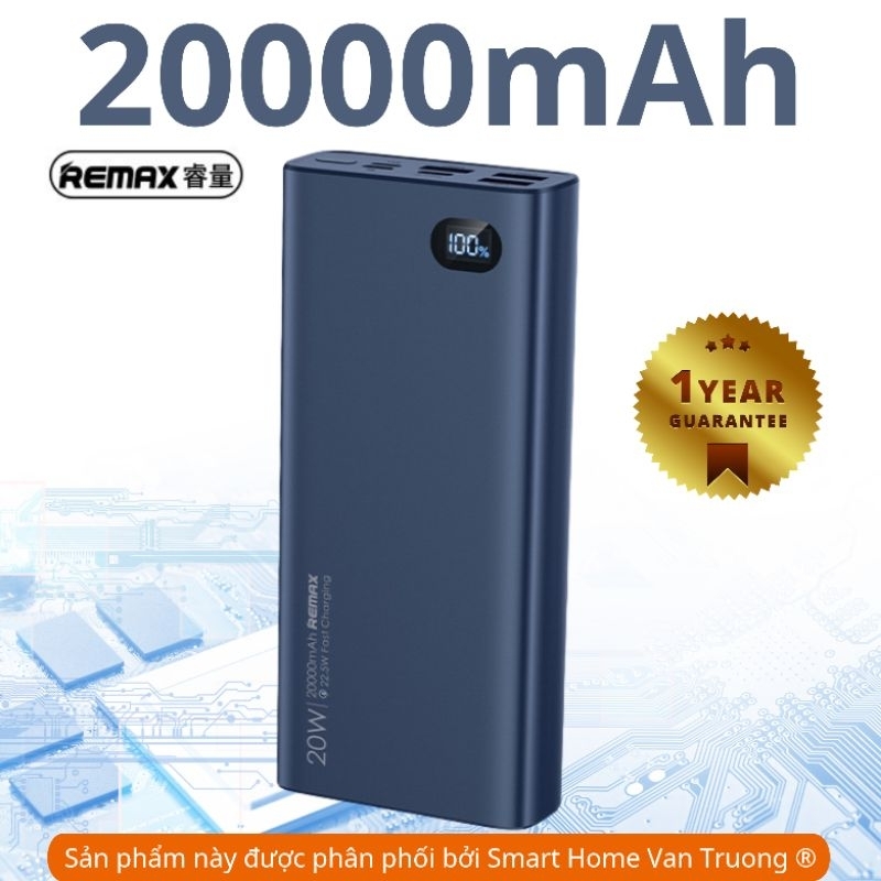 Sạc dự phòng 20000mAh, pin dự phòng Remax RPP-292 sạc nhanh QC 22.5W + PD 20W - tích hợp 4 cổng sạc đa thiết bị.