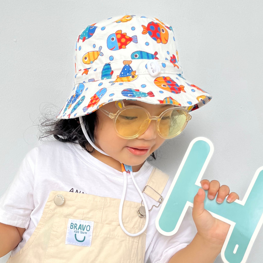 Mũ tai bèo chống nắng họa tiết ngộ nghĩnh vành rộng cho bé 1-14 tuổi, chất COTTON mềm mát phong cách bucket dễ thương