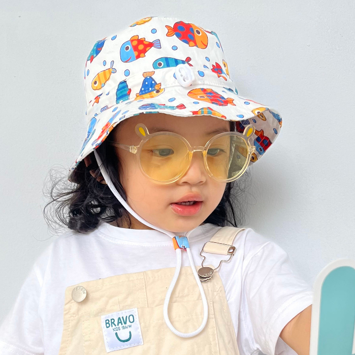 Mũ tai bèo chống nắng họa tiết ngộ nghĩnh vành rộng cho bé 1-14 tuổi, chất COTTON mềm mát phong cách bucket dễ thương