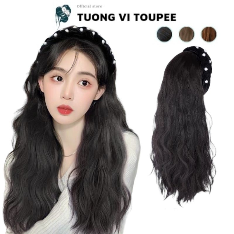 Tóc Giả Cài Băng Đô Xù Sóng Chuỗi Đá Tua Rua Tơ Cao Cấp Hot Trend