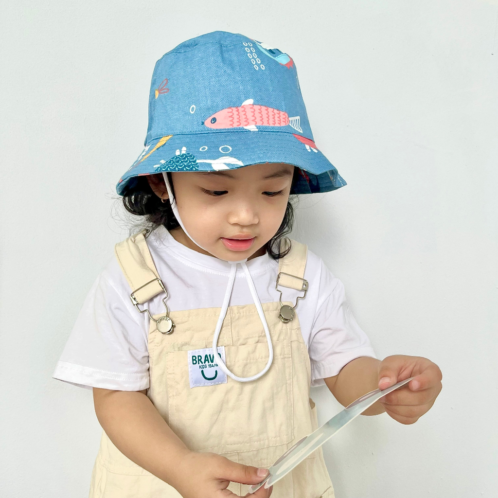Nón rộng vành bucket chống nắng họa tiết ngộ nghĩnh cho bé 1-14 tuổi, chất COTTON mềm mát phong cách Hàn Quốc