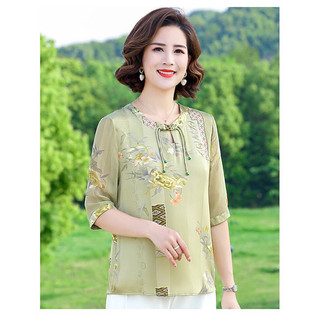 Áo nữ trung niên, Áo kiểu trung niên tay lửng phối voan, sơ mi phong cách thanh lịch sang trọng quà tặng mẹ yêu