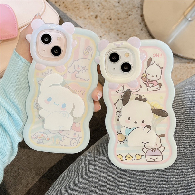 [ Kèm Popsocket ] Ốp Lưng Tai Gấu Viền Mây Trong Suốt Pochacco