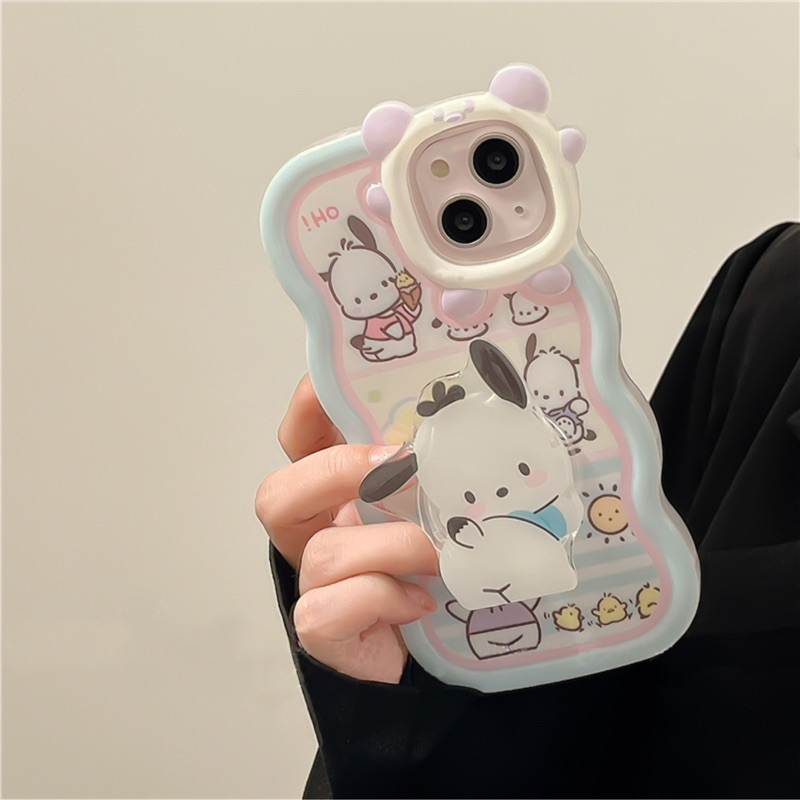 [ Kèm Popsocket ] Ốp Lưng Tai Gấu Viền Mây Trong Suốt Pochacco