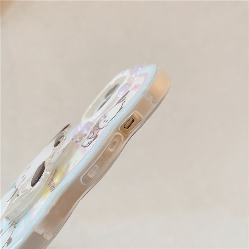 [ Kèm Popsocket ] Ốp Lưng Tai Gấu Viền Mây Trong Suốt Pochacco