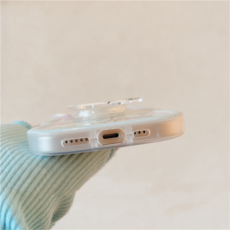 [ Kèm Popsocket ] Ốp Lưng Tai Gấu Viền Mây Trong Suốt Pochacco