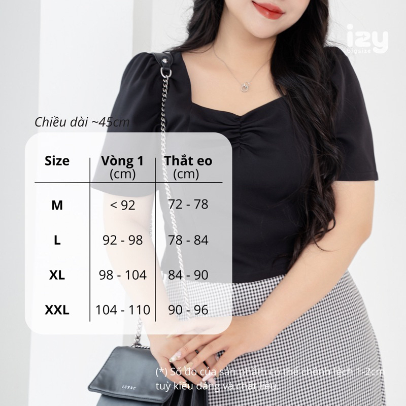 ÁO BIGSIZE CROPTOP ĐEN TAY SUÔNG KHOÁ SƯỜN - 23A12 - IZYBYNHI