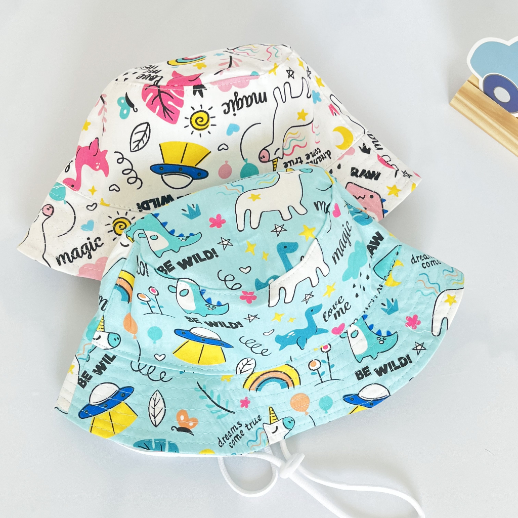 Nón rộng vành bucket chống nắng họa tiết ngộ nghĩnh cho bé 1-14 tuổi, chất COTTON mềm mát phong cách Hàn Quốc