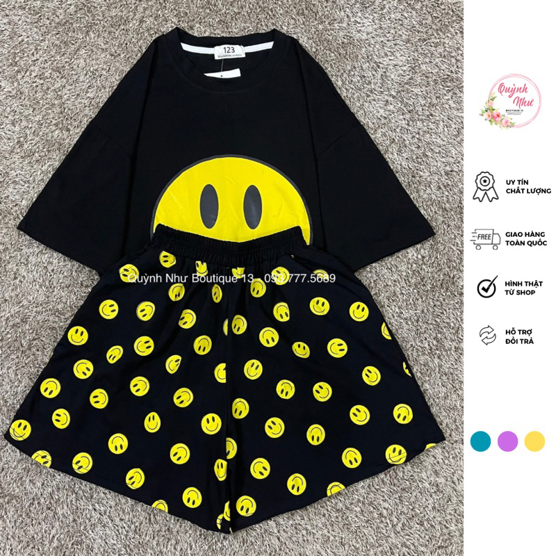 Set bộ nữ cotton mặt cười freesize dưới 65kg.Sét bộ đùi nữ mặc nhà chất cotton mềm thoải mái.