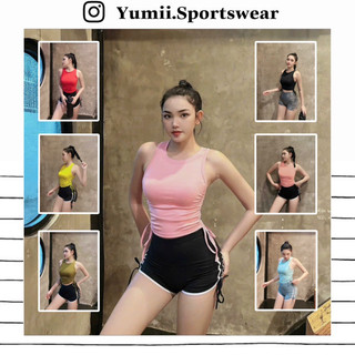 Áo croptop thể thao tập gym yoga nữ - áo croptop thể thao sát nách rút dây, chất thun polly mềm, co dãn tốt