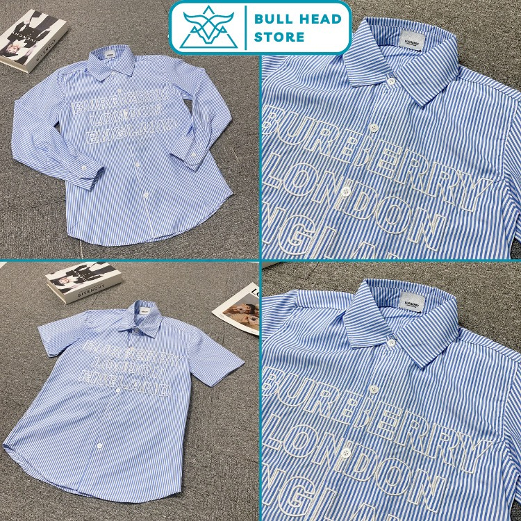 Áo Sơ Mi BURBERRY LONDON Kẻ Xám Dài Tay Vải Cotton Lụa Cao Cấp