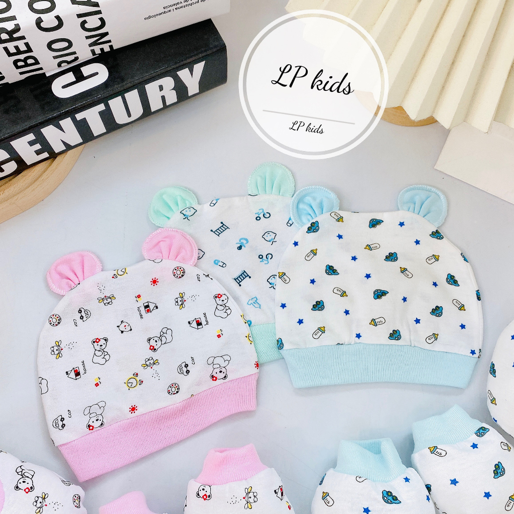 Sét mũ và bao tay bao chân BÌNH SỮA 5 MÓN chất cực đẹp đáng yêu cho bé SM05