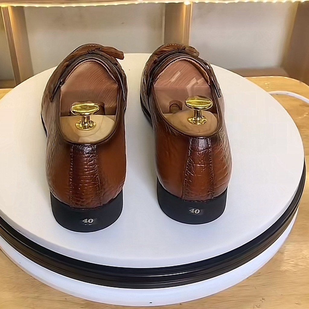 Giày tây nam công sở dập vân cá sấu - giày da bò đế cao su non đúc