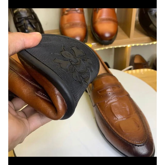 Giày tây nam công sở dập vân cá sấu - giày da bò đế cao su non đúc