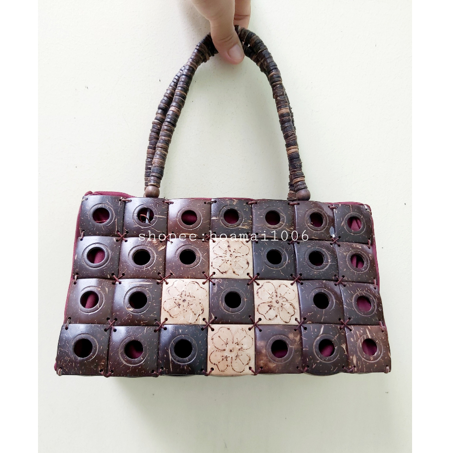 Túi xách đeo chéo, giỏ xách, bóp, ví cầm tay nữ từ gáo dừa tự nhiên làm quà tặng, trang trí decor, chụp ảnh