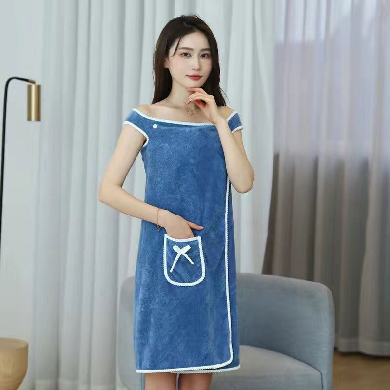 Khăn Tắm Choàng Dạng Váy Xỏ Tay Có Túi Bằng Vải Cotton Dày Dặn Mềm Mịn Siêu Thấm Hút